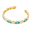 Horse Eye Brass Pave Clear Cubic Zirconia Evil Eye Open Cuff Bangles with Enamel for Women BJEW-S147-06G-01-2