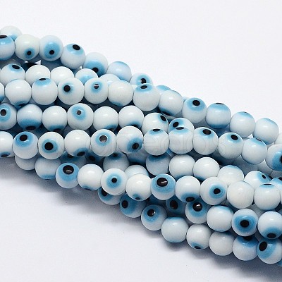 Handmade Evil Eye Lampwork Round Bead Strands X-LAMP-L055-6mm-07-1