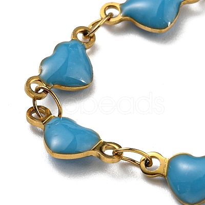 Ion Plating(IP) Golden 304 Stainless Steel Heart Link Chain Bracelet with Enamel BJEW-E088-01G-1