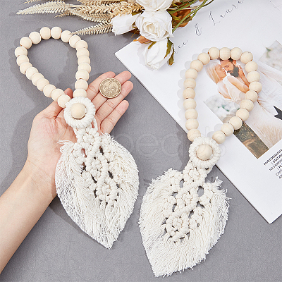 Cotton Macrame Leaf Tassel Curtain Tiebacks AJEW-WH0038-38B-1