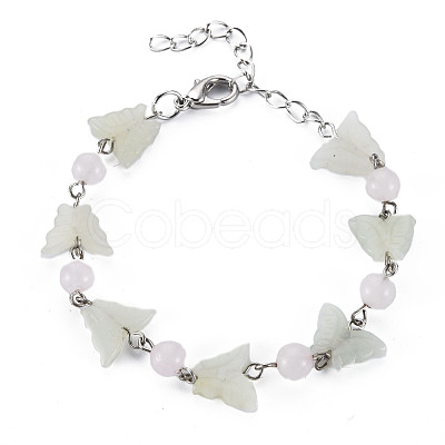 Butterfly Natural New Jade Beaded Bracelets for Girl Women BJEW-S145-002A-1