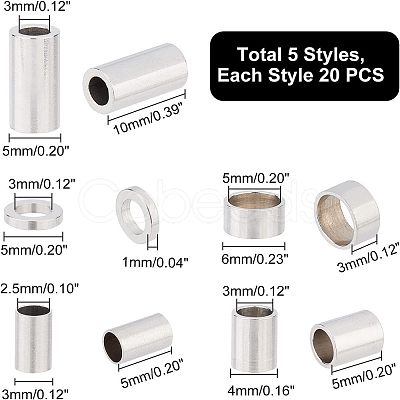 Unicraftale 100Pcs 5 Style 304 Stainless Steel Spacer Beads STAS-UN0030-32-1