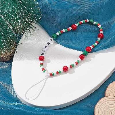 Christmas Glass Beaded Mobile Straps HJEW-TA00009-1