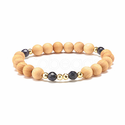 Natural Wood & Gemstone Beaded Stretch Bracelet BJEW-JB07820-1