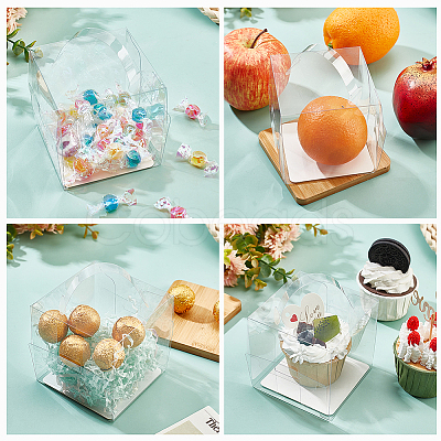 Foldable Square Transparent PET Carrier Cupcake Boxes CON-WH0088-28A-1