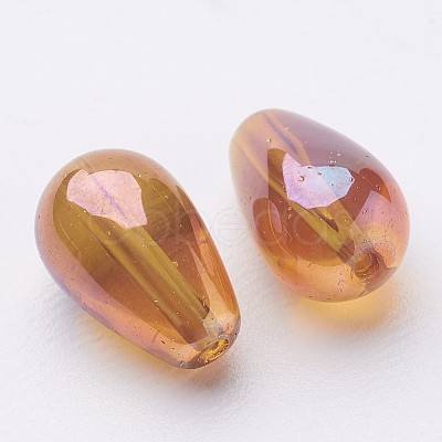 Electroplate Transparent Glass Teardrop Beads X-EGLA-Q047-8x13mm-05-1