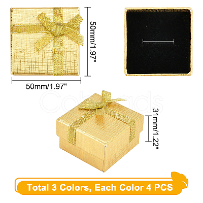 PandaHall Elite 12Pcs 3 Colors Cardboard Box Ring Boxes CBOX-PH0002-13-1