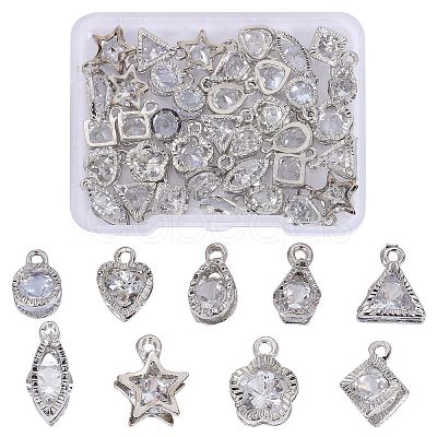 45Pcs 9 Style Alloy Cubic Zirconia Pendants JX646B-1