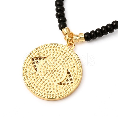 Flat Round Evil Eye Brass Micro Pave Cubic Zirconia Pendant Necklace NJEW-JN03692-01-1