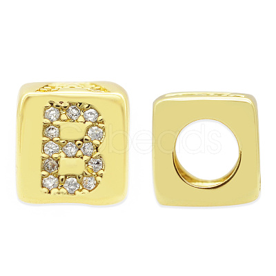 Brass Micro Pave Clear Cubic Zirconia European Beads KK-T030-LA842-BX3-1