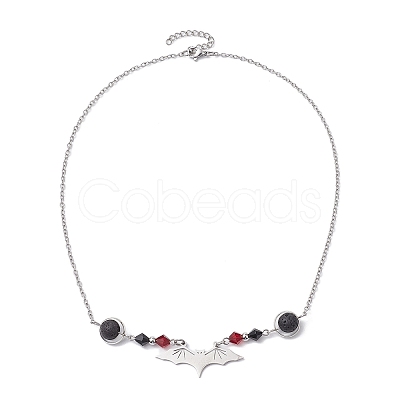 201 Stainless Steel Bat Pendant Necklaces NJEW-TA00155-1