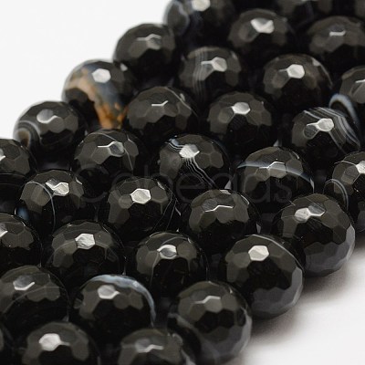 Faceted Natural Black Agate Beads Strands X-G-F447-6mm-H05-1