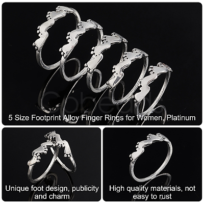 PandaHall Elite 10Pcs 5 Size Footprint Alloy Finger Rings for Women RJEW-PH0001-08-1