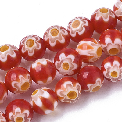 Handmade Millefiori Lampwork Beads Strands X-LAMP-R143-01F-1