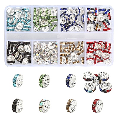 160Pcs 8 Colors Brass Rhinestone Spacer Beads RB-YW0001-03-1