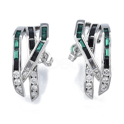 Green Cubic Zirconia Claw Stud Earrings EJEW-N011-80-01P-1