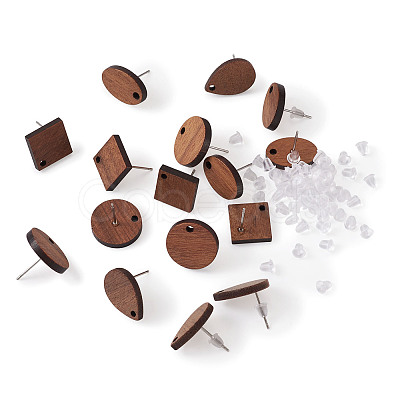 Coconut Brown Wood Stud Earring Findings EJEW-TA0010-06P-1