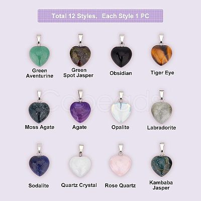 SUPERFINDINGS 12Pcs 12 Style Natural & Synthetic Gemstone Pendants G-FH0001-22-1