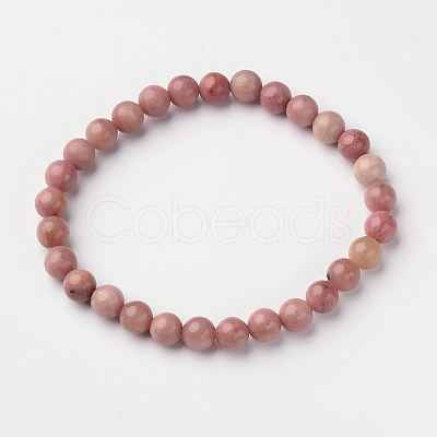 Natural Rhodonite Round Bead Stretch Bracelets BJEW-L594-D01-1