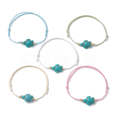 Synthetic Turquoise Turtle Braided Bead Bracelet BJEW-JB11086-01-1