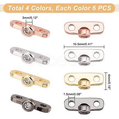 AHADERMAKER 24Pcs 4 Colors Rack Plating Brass Pave Clear Cubic Zirconia Connector Charms KK-GA0001-35-1