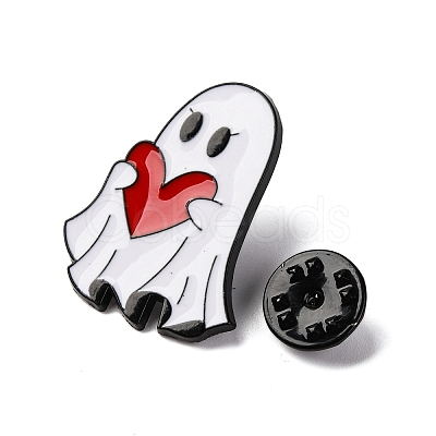 Halloween Ghost Holds Heart Zinc Alloy Enamel Pin Brooches JEWB-Q044-02B-1