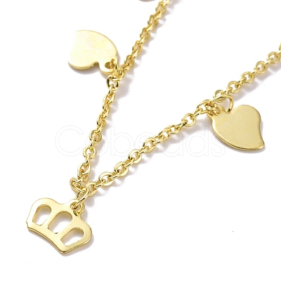 201 Stainless Steel Heart & Crown Charms Bracelet with 304 Stainless Steel Chains for Women BJEW-C019-30G-1