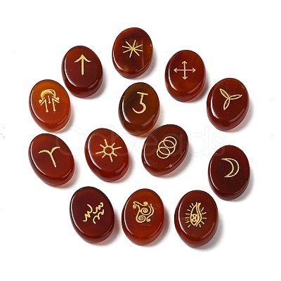 13Pcs Natural Carnelian Rune Stone G-C095-02G-1