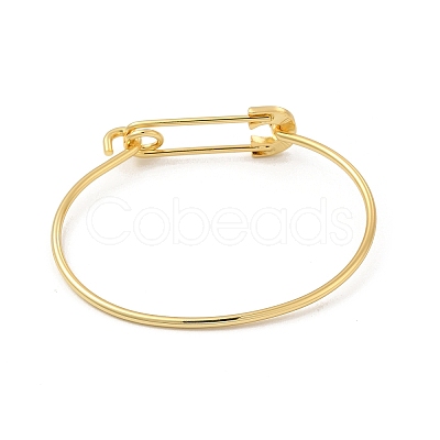 Brass Safety Pin Shape Bangle for Women BJEW-E060-01G-1