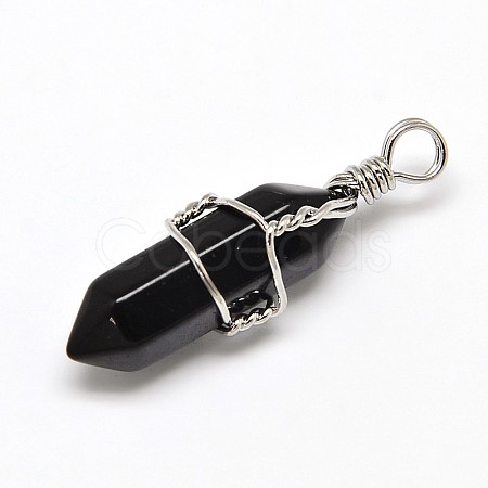 Faceted Bullet Natural Dyed & Heated Black Agate Double Terminated Pointed Pendants G-J260-B02-1