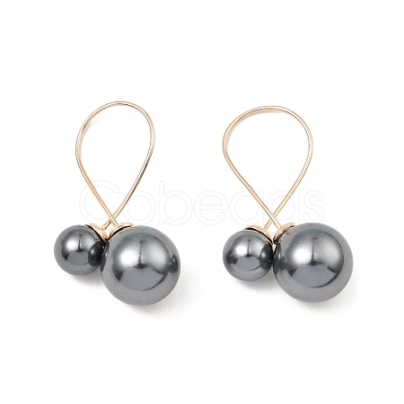 Shell Pearl Round Dangle Stud Earrings EJEW-Z024-07G-1