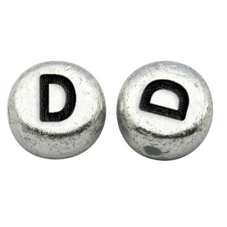 Silver Color Plated Acrylic Horizontal Hole Letter Beads X-MACR-PB43C9070-D-1