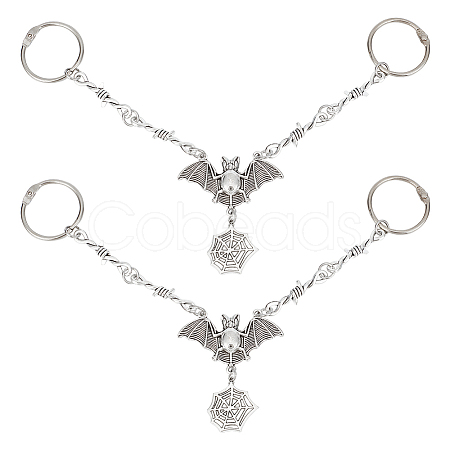 ANATTASOUL 2Pcs Bat with Spider Web Alloy Shoe Charms Chains FIND-AN0001-05-1