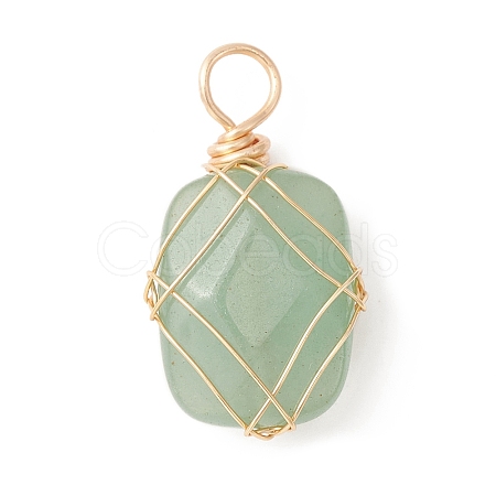 Natural Green Aventurine Copper Wire Wrapped Pendants PALLOY-JF02131-01-1