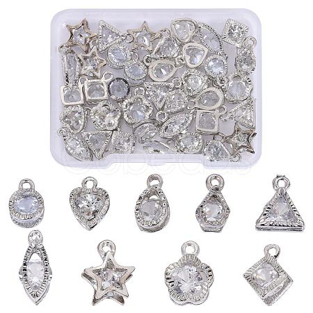 45Pcs 9 Style Alloy Cubic Zirconia Pendants JX646B-1