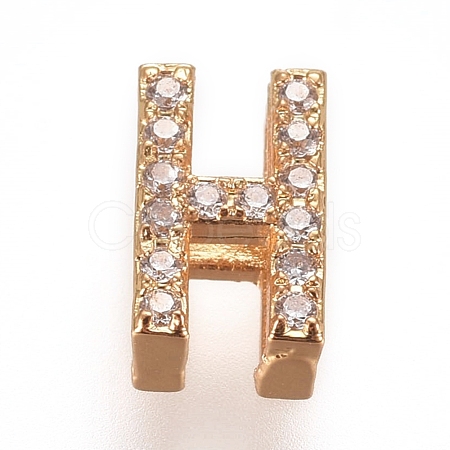 Golden Plated Brass Micro Pave Cubic Zirconia Slide Charms ZIRC-L075-61H-G-1