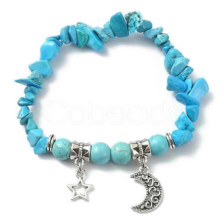 Synthetic Turquoise Chips Stretch Bracelet BJEW-JB09598-03-1