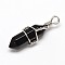 Faceted Bullet Natural Dyed & Heated Black Agate Double Terminated Pointed Pendants, with Platinum Plated Brass Findings, 39~44x10~12mm, Hole: 3.5mm