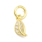 Real 18K Gold Plated Rack Plating Brass Enamel Charms, with Jump Ring, Long-Lasting Plated, Lead Free & Cadmium Free, Leaf Charm, White, 9.5x4x1.5mm, Hole: 3mm