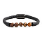 Men's Black Onyx Stone Beaded Bracelet with Magnetic Clasp Leather Weave Jewelry, Coffee, size 1