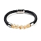 Natural Citrine Round Bead Braided Leather Cord Bracelets for Men Women, with Ion Plating(IP) 304 Stainless Steel Magnetic Clasps, 8-1/4 inch(21cm)