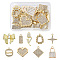 Spritewelry 18Pcs 9 Style Alloy Crystal Rhinestone Pendants, Cadmium Free & Lead Free, Flower & Rectangle & Rhombus, Light Gold, 10.5~23x7.5~22.5x2~5mm, Hole: 1.5~9mm, 2pcs/style