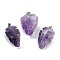 Raw Rough Natural Amethyst Pendants, Arrow Head Charms with Stainless Steel Snap on Bails, Stainless Steel Color, 31~39.5x19~25x8~14.5mm, Hole: 2.5x3.5mm