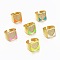 Brass Micro Pave Clear Cubic Zirconia Cuff Rings, Open Rings, with Enamel, Lead Free & Cadmium Free, Square with Heart, Real 18K Gold Plated, Mixed Color, US Size 6(16.5mm)