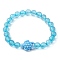 Handmade Porcelain Turtle Stretch Bracelets, 7.5mm Faceted Round Transparent Acrylic Beaded Stretch Bracelets, Cyan, Inner Diameter: 2-1/4 inch(5.8cm), Bead: 7.5mm