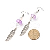 Feather with Round Beads Long Dangle Earrings for Girl Women EJEW-JE04681-05-4