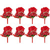 CRASPIRE 8Pcs Cloth Rose Flower Boutonniere Brooch with Rhinestone AJEW-CP0001-79B-1