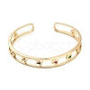 Brass Hollow Lightning Bolt Open Cuff Bangles with Colorful Glass for Women BJEW-M312-10G-2