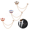 AHADEMAKER 3Pcs 3 Colors Rhinestone Crown with Hanging Safety Chains Brooch JEWB-GA0001-13-2