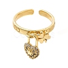 Clear Cubic Zirconia Clover with Star Padlock Charm Open Cuff Ring KK-H439-24G-2